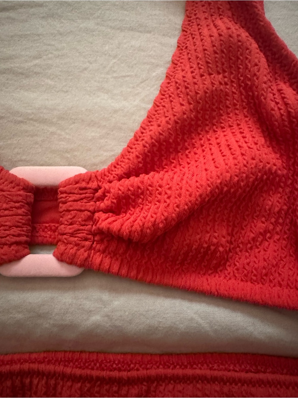 aerie Red Textured Bikini Set medium swim suit retro buckle - Picture 4 of 4